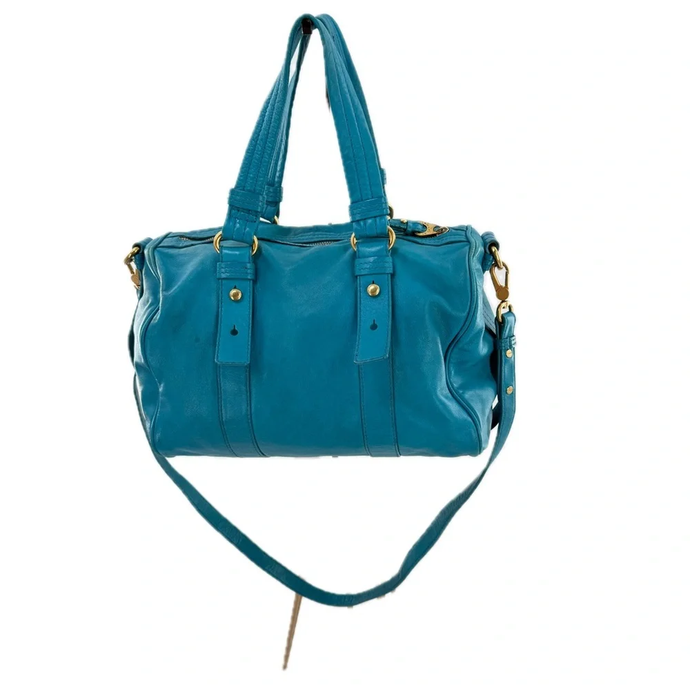 Marc Jacobs Totally Turnlock Shifty Satchel Crossbody Bag Peacock Blue Leather